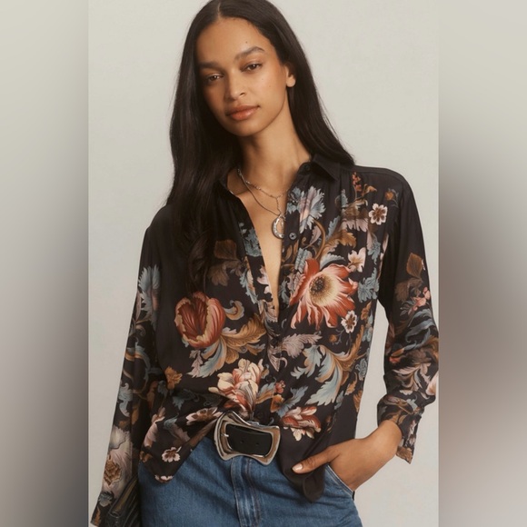 By Anthropologie Tops - Anthropologie Brielle Relaxed Buttondown Floral Multicolor Botanical Blouse Sz L